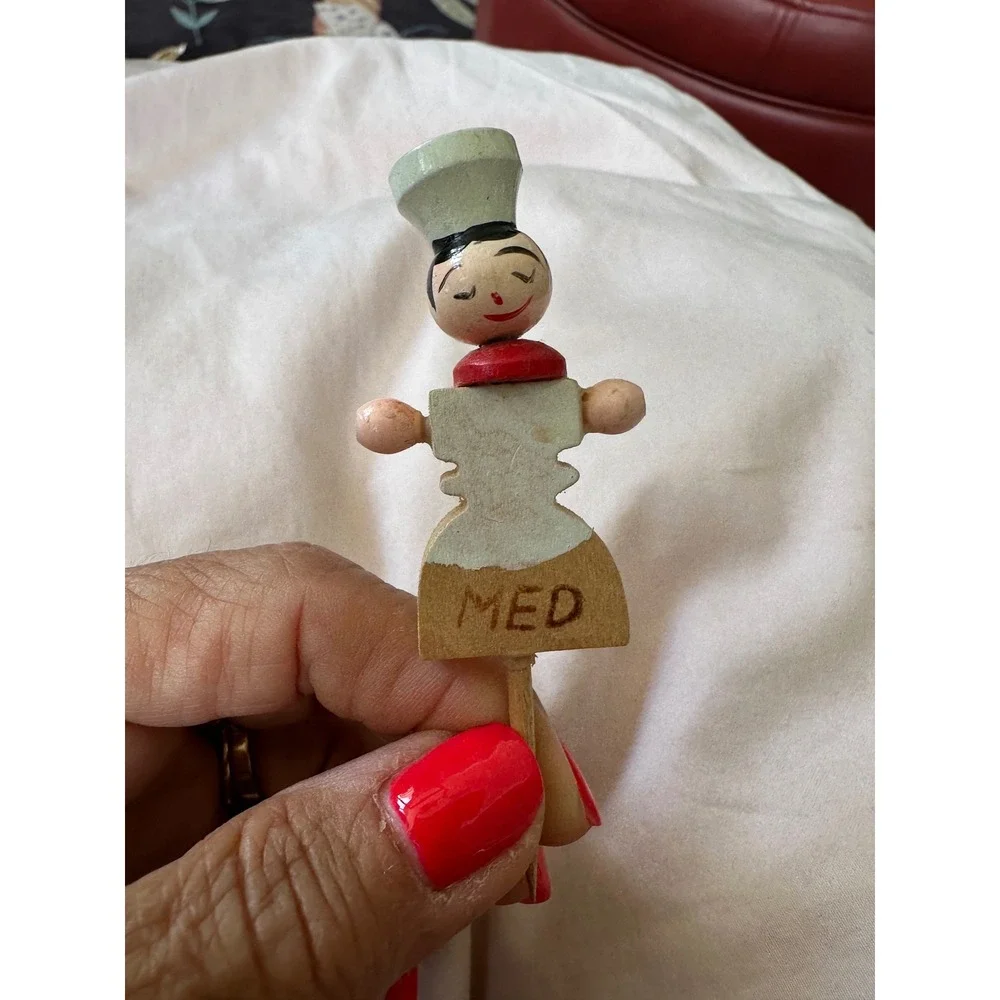 Vintage Wooden Meat Markers Set of 10 Rare Medium Well Done Hand Painted Figures